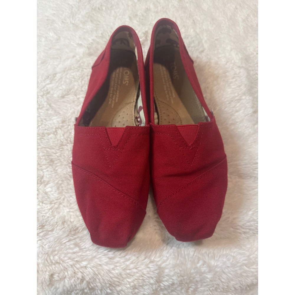 TOMS‎ Alpargata Flats Women 7 Red Good Canvas Slip On Classic Shoes
